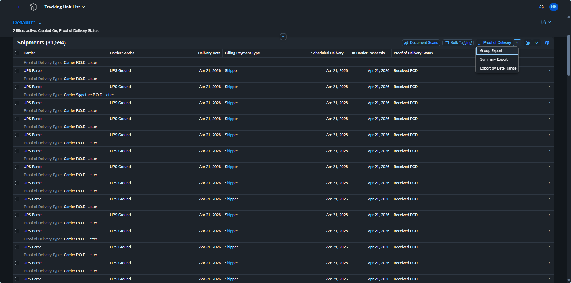 Proof of delivery retention — IL screenshot